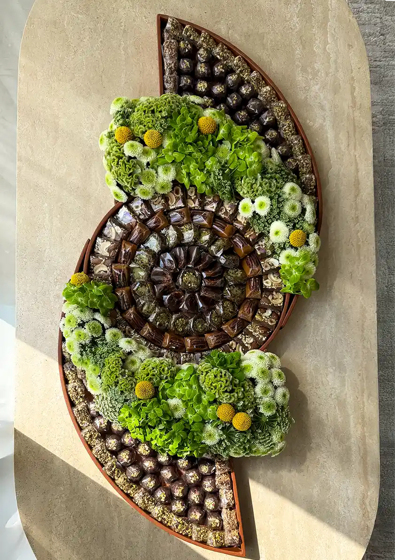 Celestial Blooms | Luxury Flower & Chocolate Gift Tray in Leather Base