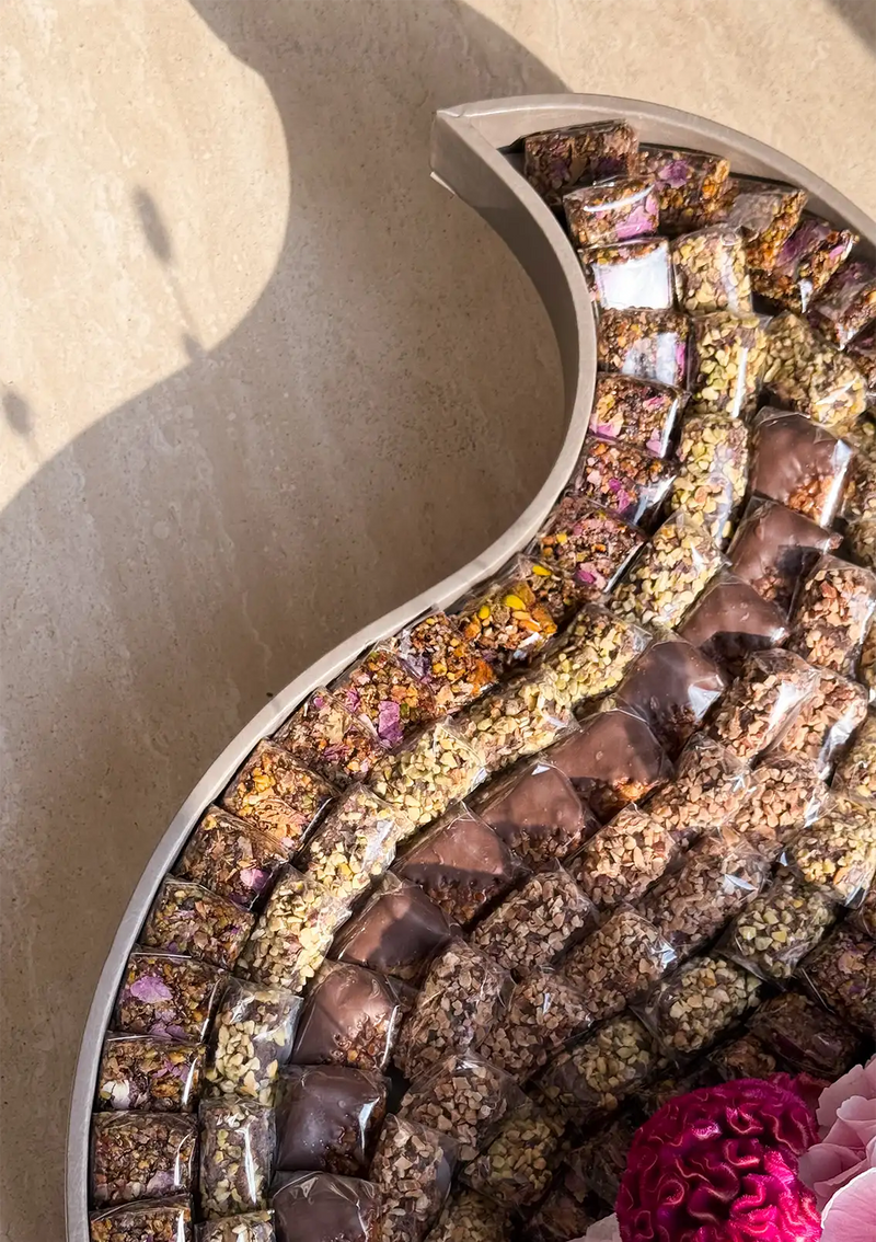 Lunar Harmony Tray | Luxury Flower & Chocolate Gift Tray in Leather Base