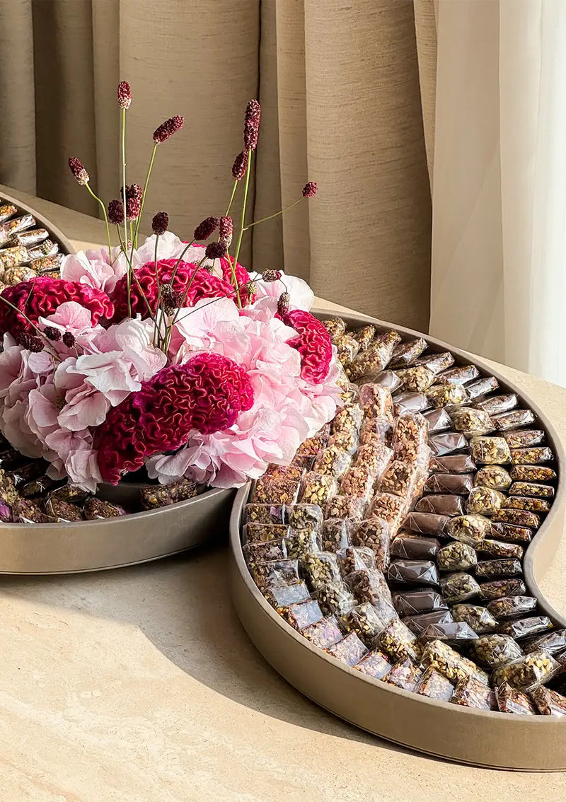 Lunar Harmony Tray | Luxury Flower & Chocolate Gift Tray in Leather Base