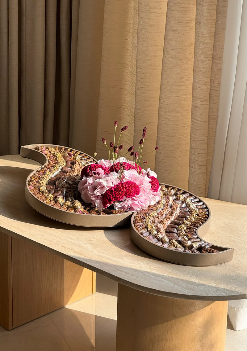Lunar Harmony Tray | Luxury Flower & Chocolate Gift Tray in Leather Base